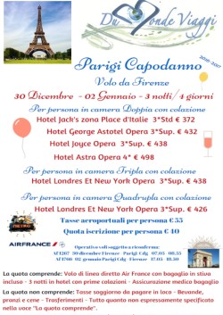 Capodanno a Parigi .  Volo da Firenze